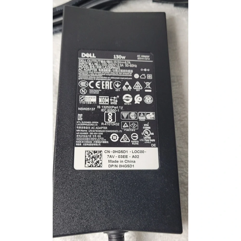 Dell 130W AC Adapter Power Supply 19.5V 6.67A LA130PM121 0HG5D1 Black